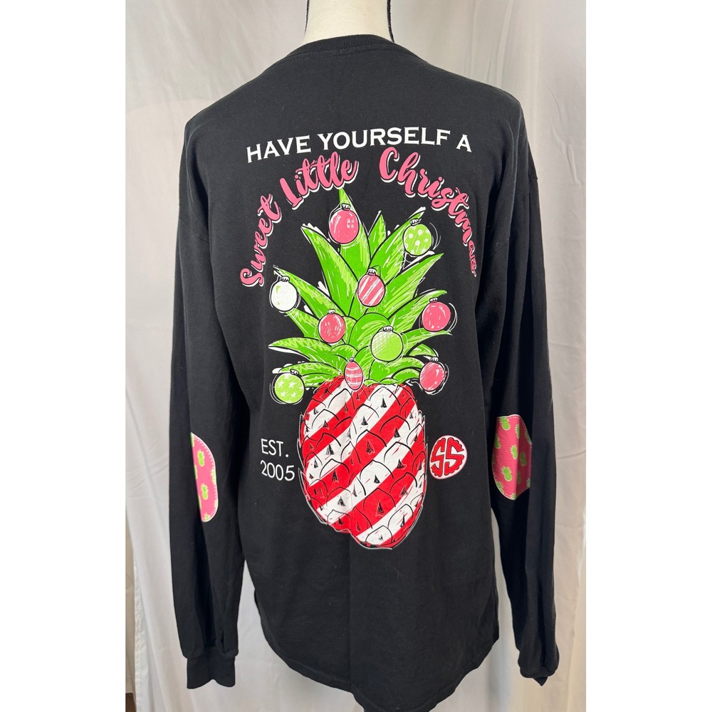 Simply Southern Black Christmas Pineapple Long Sleeve Tee Womens L Excellent